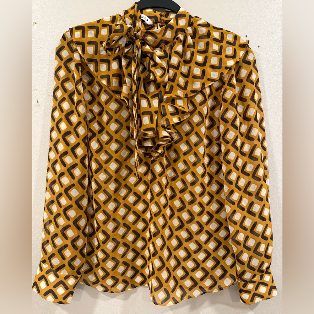 ZARA chiffon Retro Pattern Blouse XS
